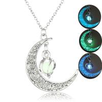 Luminated Necklace, Tibetan Style, with Night-Light Stone, with 5cm extender chain, Moon, platinum color plated, fashion jewelry & Unisex & adjustable, more colors for choice, nickel, lead & cadmium free, 36x36mm, Length:45 cm, Sold By PC