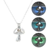 Luminated Necklace, Tibetan Style, with Night-Light Stone, with 5cm extender chain, mushroom, platinum color plated, fashion jewelry & adjustable & for woman, more colors for choice, nickel, lead & cadmium free, 22x34mm, Length:45 cm, Sold By PC