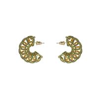 Cubic Zirconia Micro Pave Brass Earring, Letter C, 18K gold plated, fashion jewelry & micro pave cubic zirconia & for woman & hollow, green, nickel, lead & cadmium free, 30mm, Sold By Pair