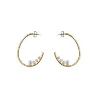 Freshwater Pearl Earrings Brass with Freshwater Pearl Letter C 18K gold plated fashion jewelry & for woman golden nickel lead & cadmium free 40mm Sold By Pair