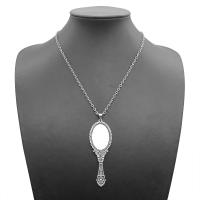 Tibetan Style Sweater Chain Necklace, with Glass, Mirror, polished, vintage & oval chain, silver color, 26x74mm, Sold Per 60 cm Strand