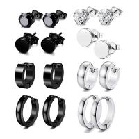 304 Stainless Steel Earring Set Vacuum Ion Plating 16 pieces & for man & with rhinestone Sold By Set
