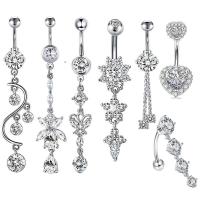 Stainless Steel Belly Ring 304 Stainless Steel Vacuum Ion Plating Unisex & micro pave cubic zirconia Sold By PC