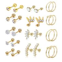 Stainless Steel Ear Piercing Jewelry 304 Stainless Steel Vacuum Ion Plating Unisex & micro pave cubic zirconia 6mm 8mm Sold By Set