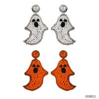 Seedbead Drop Earring, with Microfiber PU & Crystal, Ghost, Halloween Design & for woman, more colors for choice, 40x65mm, Sold By Pair