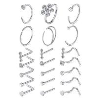 Stainless Steel Nose Piercing Jewelry, 304 Stainless Steel, Vacuum Ion Plating, Unisex & with rhinestone, more colors for choice, 0.8x7x3mm, 0.8x8mm, Sold By Set