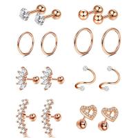 Stainless Steel Ear Piercing Jewelry, 304 Stainless Steel, Vacuum Ion Plating, Unisex & micro pave cubic zirconia, more colors for choice, 1.2x6mm, 1.2x8mm, Sold By Set