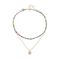 Multi Layer Necklace, Polymer Clay, with Tibetan Style, with 1.97inch extender chain, Double Layer & fashion jewelry & for woman, more colors for choice, Length:Approx 15.63 Inch, Sold By PC