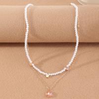 Plastik-Perlenkette, Kunststoff Perlen, mit Harz & Zinklegierung, mit Verlängerungskettchen von 2.17inch, Doppelschicht & Modeschmuck & für Frau, Länge ca. 17.6 ZollInch, verkauft von PC
