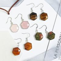 Natural Gemstone Earrings, Impression Jasper, with Brass, plated, different styles for choice & for woman, more colors for choice, Sold By Pair