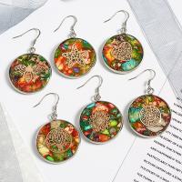Natural Gemstone Earrings, Ammolite, with Brass, Round, silver color plated, different designs for choice & for woman, more colors for choice, 26.50mm, Sold By Pair