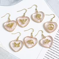 Rose Quartz Drop Earring with Brass Heart gold color plated & for woman pink Sold By Pair