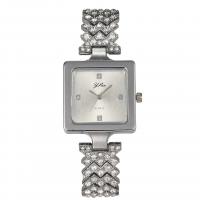 Damen Armbanduhr, Zinklegierung, mit Glas, Quadrat, plattiert, für Frau & mit Strass, keine, frei von Nickel, Blei & Kadmium, 25x200x8mm, verkauft von PC