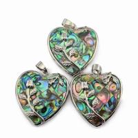 Natural Abalone Shell Pendants with Zinc Alloy Heart silver color plated Unisex multi-colored Sold By PC
