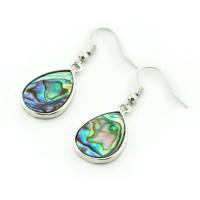 Shell Earrings, Abalone Shell, with Tibetan Style, Teardrop, silver color plated, for woman, multi-colored, 15x42mm, Sold By Pair