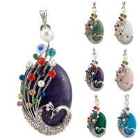 Biżuteria wisiorki kamienie, Kamień naturalny, ze Kryształ & Perła plastikowa & Stop cynku, Platerowane w kolorze srebra, do wyboru różne materiały & dla obu płci, dostępnych więcej kolorów, 33x65mm, sprzedane przez PC