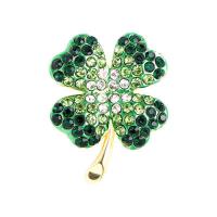 Rhinestone Brooch, Tibetan Style, with Rhinestone, Four Leaf Clover, plated, for woman, more colors for choice, nickel, lead & cadmium free, 23x30mm, Sold By PC