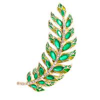 Crystal Brooch Zinc Alloy with Crystal & Rhinestone Leaf gold color plated Unisex green nickel lead & cadmium free Sold By PC