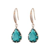 Brass Drop Earring with Cubic Zirconia Teardrop gold color plated for woman & faceted blue nickel lead & cadmium free Sold By Pair