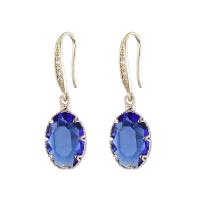 Brass Drop Earring with Cubic Zirconia Oval gold color plated for woman & faceted blue nickel lead & cadmium free Sold By Pair