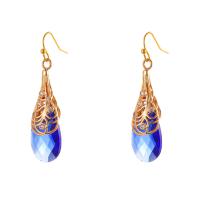 Brass Drop Earring, with Cubic Zirconia, Teardrop, gold color plated, for woman & faceted, blue, nickel, lead & cadmium free, 15x50mm, Sold By Pair