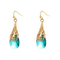 Brass Drop Earring, with Cubic Zirconia, Teardrop, gold color plated, for woman & faceted, malachite green, nickel, lead & cadmium free, 15x50mm, Sold By Pair