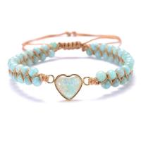 Natural Amazonite Bracelets, ​Amazonite​, with Polyester Cord & Resin & Tibetan Style, Heart, gold color plated, Unisex & adjustable, blue, nickel, lead & cadmium free, Length:18-22 cm, Sold By PC