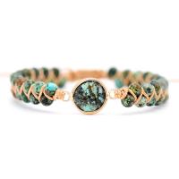 African Turquoise Bracelet with Polyester Cord & Zinc Alloy Round gold color plated Unisex & adjustable Length 7.1 Inch Sold By PC