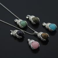 Natural Gemstone Necklace with Zinc Alloy Owl silver color plated & Unisex Length 19.7 Inch Sold By PC