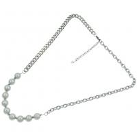 Titan stål halsband, med Glass Pearl, Rund, silver pläterad, Lapptäcke & för kvinna, Längd 21.65 inch, Säljs av PC