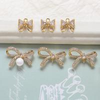 Brass Peg Bail Bowknot gold color plated DIY & micro pave cubic zirconia golden nickel lead & cadmium free Sold By PC