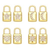 Cubic Zirconia Micro Pave Brass Earring, Lock, 18K gold plated, different styles for choice & micro pave cubic zirconia & for woman, golden, nickel, lead & cadmium free, 12x6mm, Sold By Pair