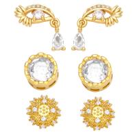 Cubic Zirconia Micro Pave Brass Earring, 18K gold plated, different styles for choice & micro pave cubic zirconia & for woman, golden, nickel, lead & cadmium free, Sold By Pair