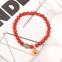Юньнань красный агат браслет, с Латунь, плакирован золотом, Женский & эмаль, красный, 6mm, длина 7.1 дюймовый, продается PC