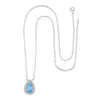 Cubic Zircon Micro Pave Brass Necklace with 2 extender chain Teardrop silver color plated for woman & with cubic zirconia blue nickel lead & cadmium free Length 15.7 Inch Sold By PC