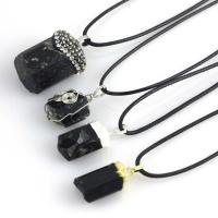Natural Gemstone Necklace Obsidian with leather cord with 1.97inch extender chain Unisex 20*10mm-30*15mm Length Approx 17.72 Inch Sold By PC