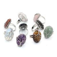 Natural Gemstone Finger Ring Zinc Alloy with Gemstone silver color plated & Unisex nickel lead & cadmium free 27*20mm Sold By PC