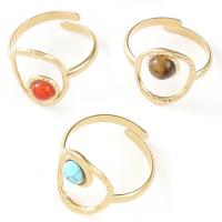 Stainless Steel Finger Ring 304 Stainless Steel with Natural Stone fashion jewelry & for woman golden 18mm Sold By PC