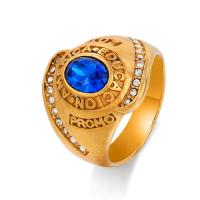 Rhinestone нержавеющей стали палец кольцо, Нержавеющая сталь 304, с Сапфир, разный размер для выбора & Мужский & со стразами, Золотой, продается PC