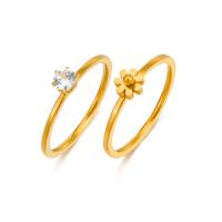 Rhinestone-Edelstahl -Finger-Ring, 304 Edelstahl, gänseblümchenMargerite, 2 Stück & verschiedene Größen vorhanden & für Frau & mit Strass, goldfarben, 4mm,5mm, verkauft von Paar