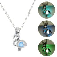 Luminated Necklace Zinc Alloy with Night-Light Stone with 5cm extender chain Swan platinum color plated fashion jewelry & adjustable & for woman nickel lead & cadmium free Length 45 cm Sold By PC