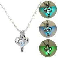 Luminated Necklace, Tibetan Style, with Night-Light Stone, with 5cm extender chain, Heart, platinum color plated, fashion jewelry & adjustable & for woman, more colors for choice, nickel, lead & cadmium free, 17x26mm, Length:45 cm, Sold By PC