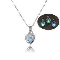 Luminated Necklace Zinc Alloy with Night-Light Stone Heart platinum color plated fashion jewelry & adjustable & for woman nickel lead & cadmium free Length 45 cm Sold By PC