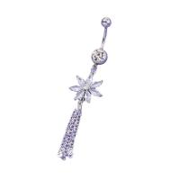 Stainless Steel Belly Ring 304 Stainless Steel with Brass Flower platinum color plated fashion jewelry & micro pave cubic zirconia & for woman platinum color Sold By PC