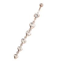 Stainless Steel Belly Ring, 304 Stainless Steel, Heart, Vacuum Ion Plating, fashion jewelry & for woman & with rhinestone, more colors for choice, 9x86mm, Sold By PC