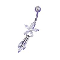 Stainless Steel Belly Ring 304 Stainless Steel with Brass Flower platinum color plated fashion jewelry & micro pave cubic zirconia & for woman platinum color Sold By PC