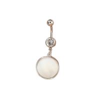 Stainless Steel Belly Ring 304 Stainless Steel with White Shell Flat Round platinum color plated fashion jewelry & for woman & with rhinestone platinum color Sold By PC
