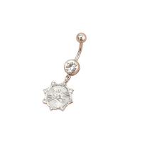 Stainless Steel Belly Ring, 304 Stainless Steel, fashion jewelry & for woman & with rhinestone, platinum color, 16x42mm, Sold By PC