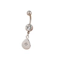 Stainless Steel Belly Ring 304 Stainless Steel Teardrop fashion jewelry & for woman & with rhinestone platinum color Sold By PC