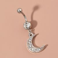 Stainless Steel Belly Ring 304 Stainless Steel Moon fashion jewelry & for woman & with rhinestone platinum color Sold By PC